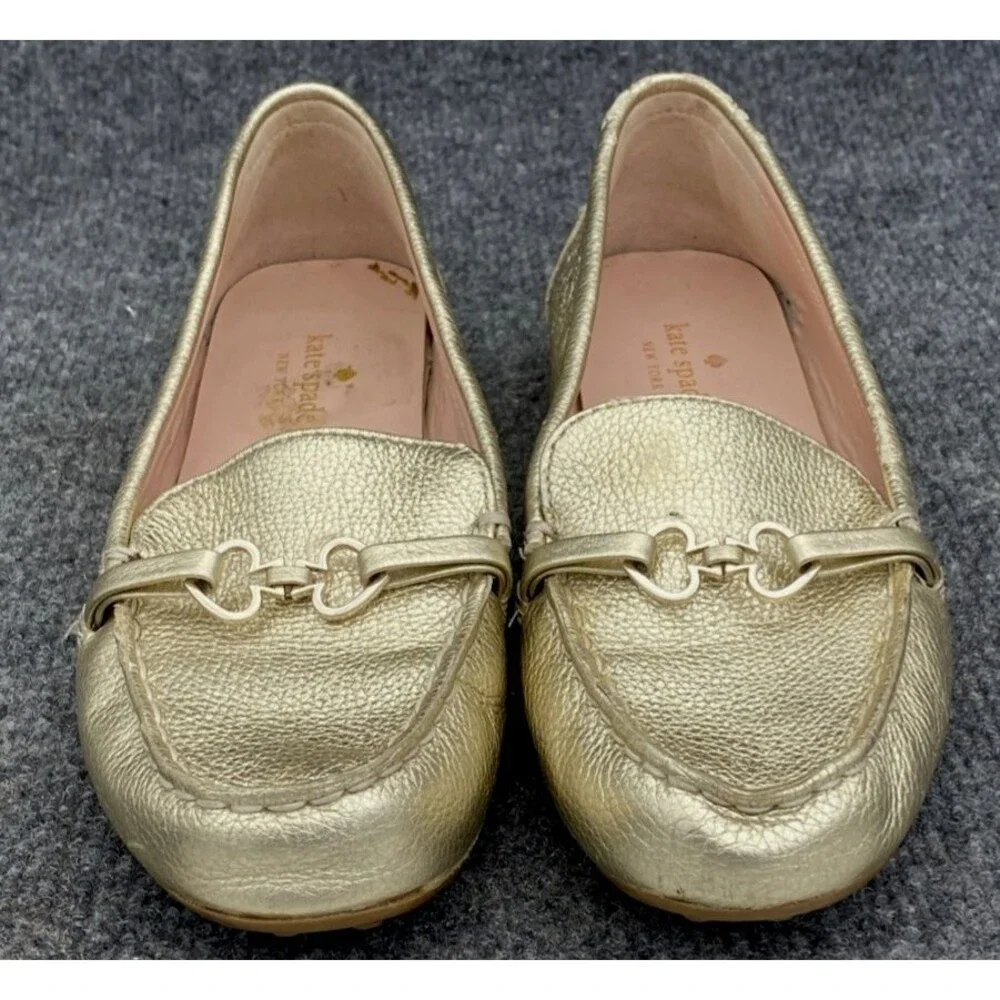 Kate Spade Bergman Gold Metallic Leather Loafers Women’s Size 8.5 Slip On Flats